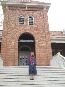 Becca in front of the "Old Main " building.